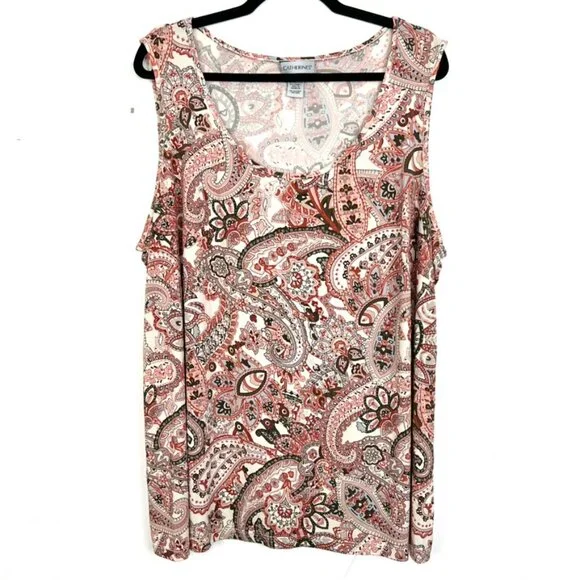 Catherines Paisley Tank Top - Pink and Black - Picture 1 of 3